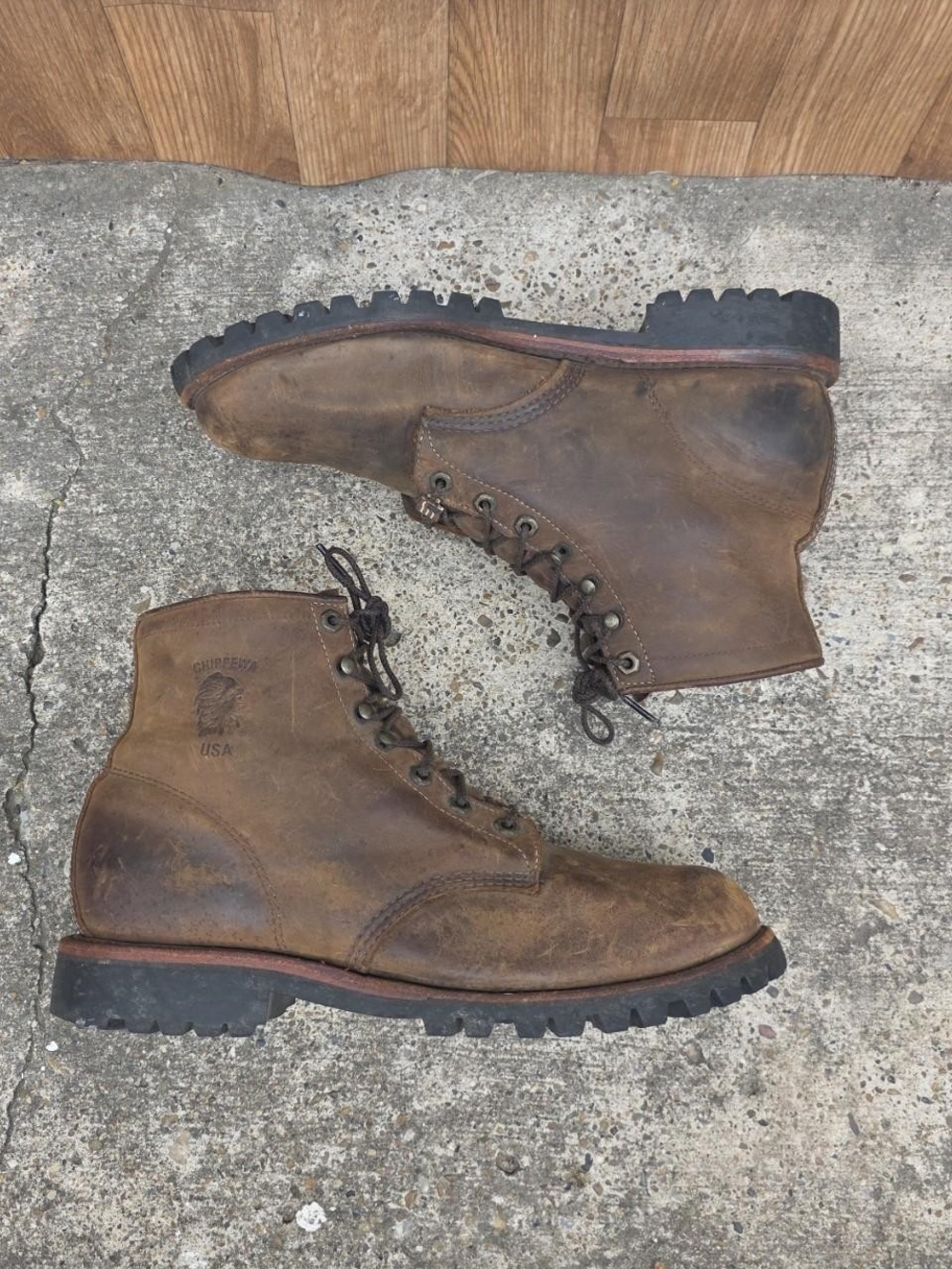 Brown Leather Chippewa Boots Size 12 Soft Toe